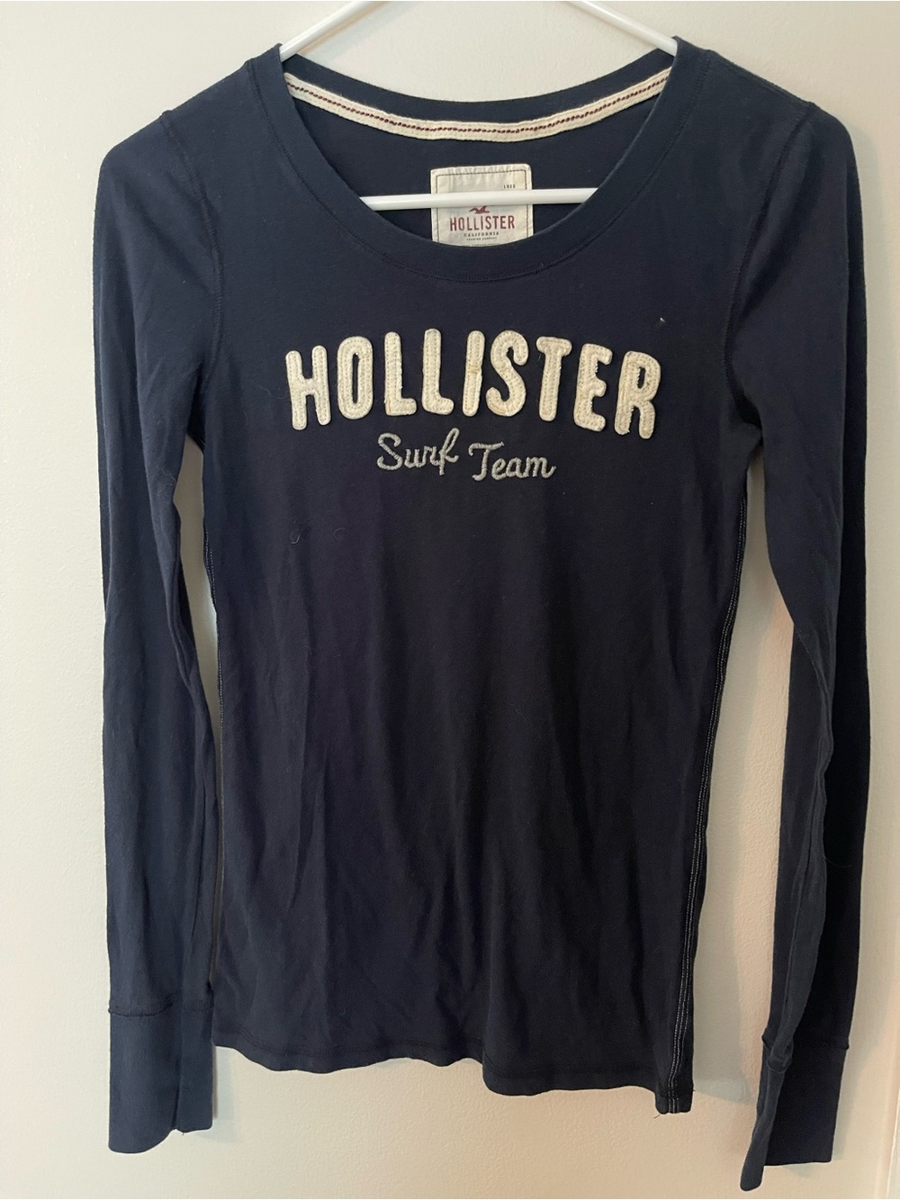 Hollister Navy Long Sleeve 'Surf Team' Logo Tee